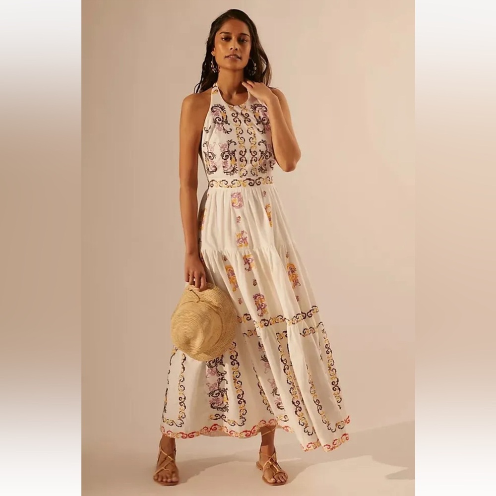 Anthropologie Medallion Halter Maxi Dress size 10
